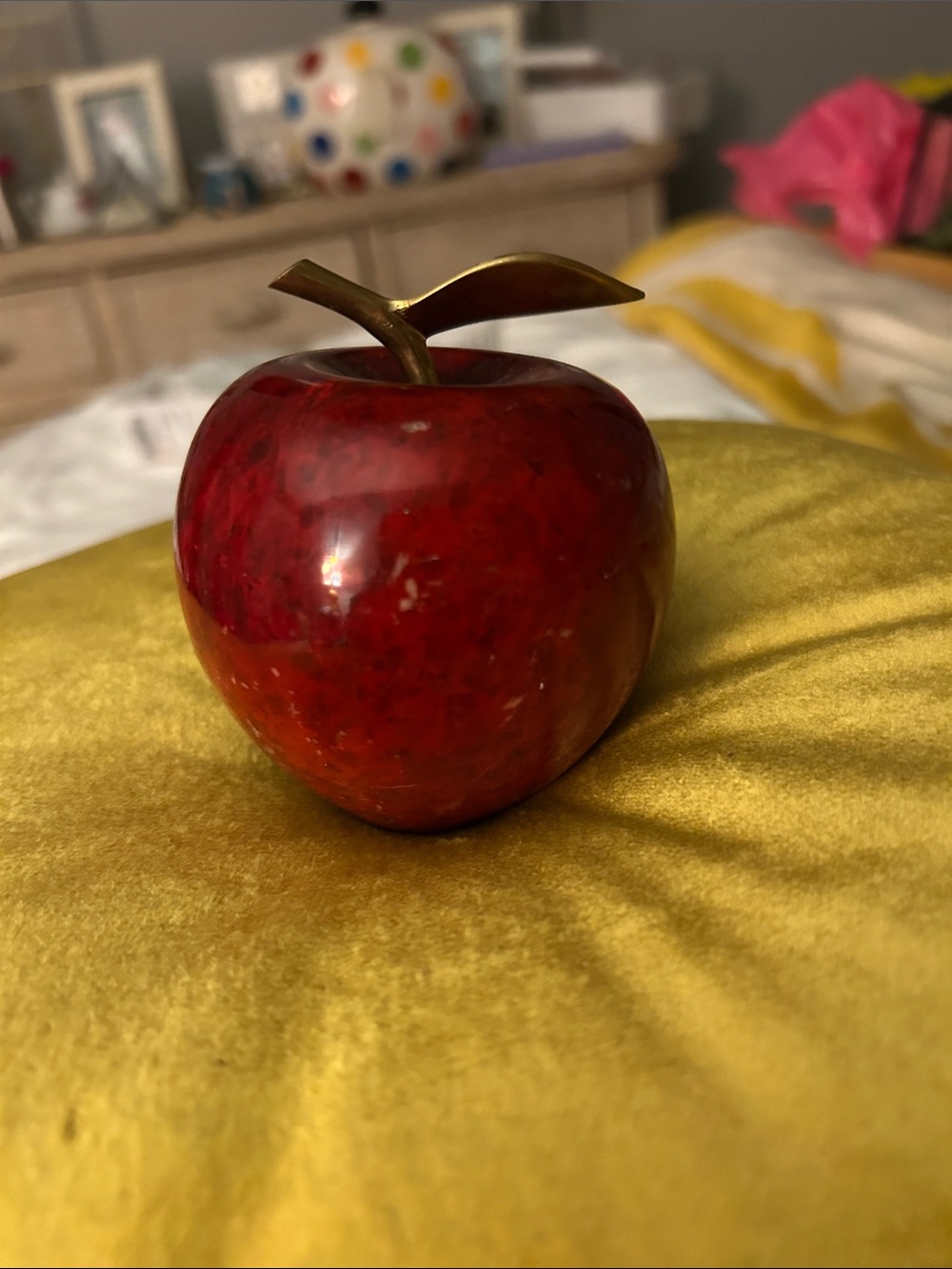 Red Decorative Apple Accent with Brass Stem - Home Accents Decor